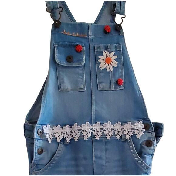 Classic Oshkosh‎ Vestbak Upcycled Restyled Overalls Handmade Girls Sz8 - Picture 11 of 11